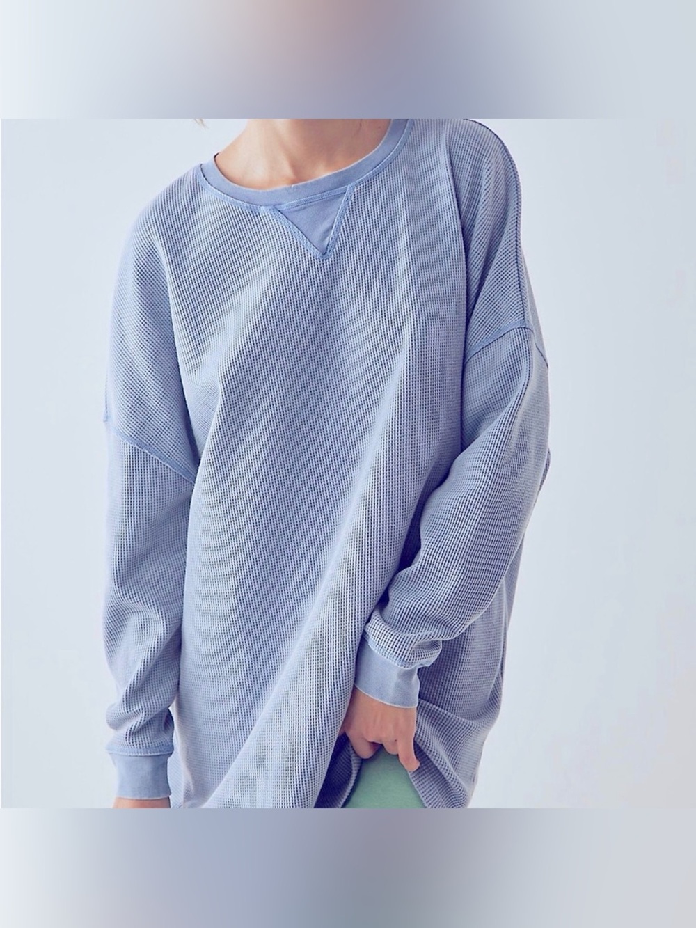 Free People 100% Cotton-sz S-Waffle Long Sleeve Top-Light Blue/Perriwinkel!